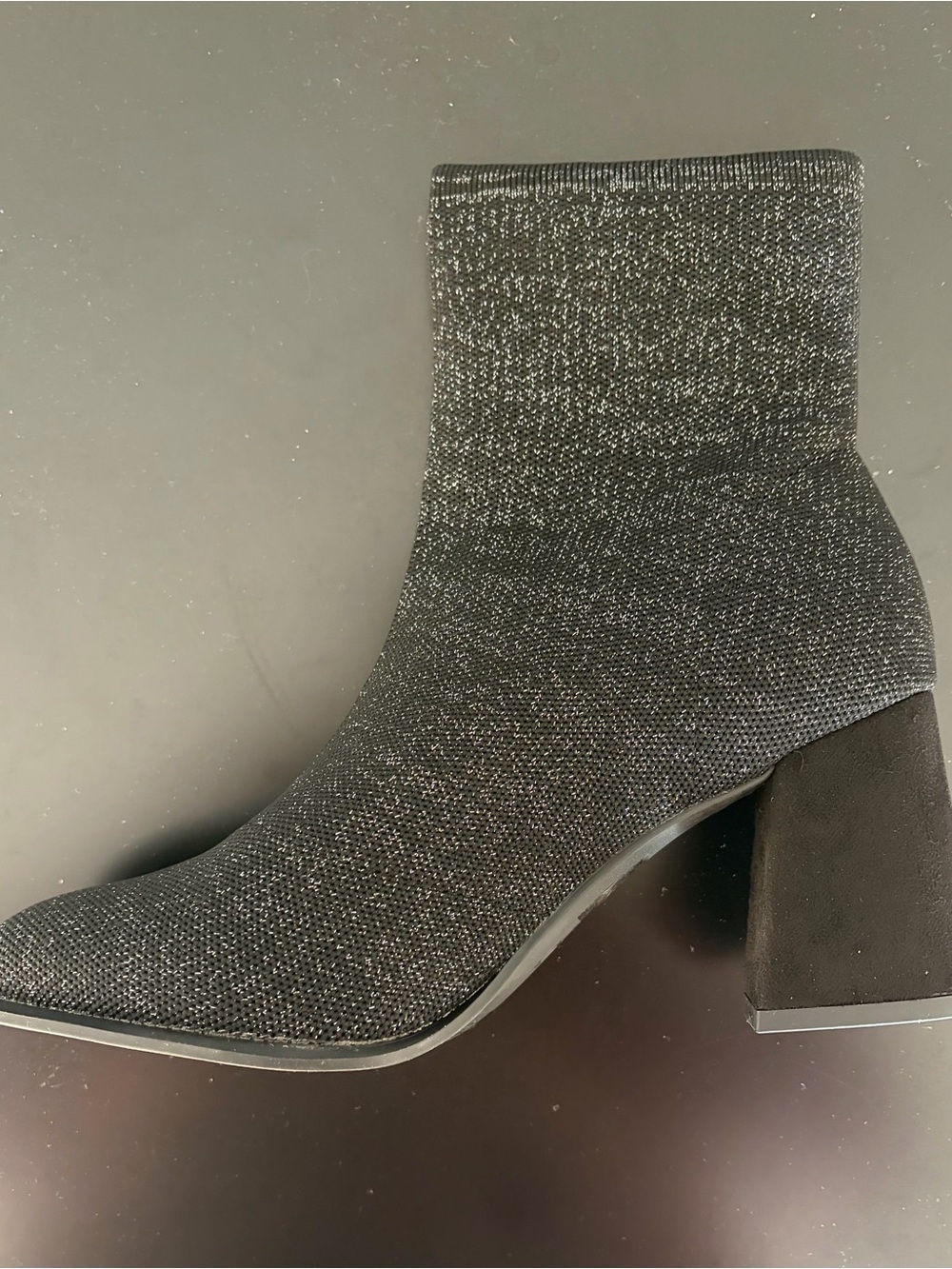 MIA Black Knit Sock Bootie with Block Heel